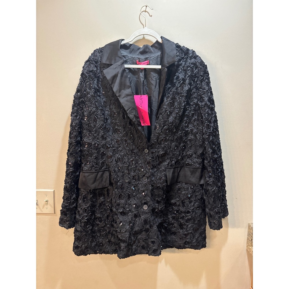 NWT Betsey Johnson Black 3D Rosette Sequin Blazer Dress Jacket Womens 3XL